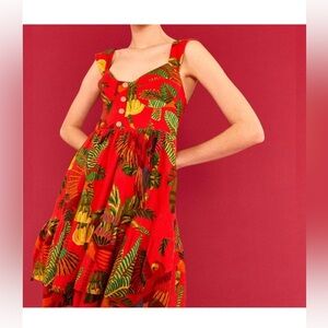 Farm Rio Red Forest Birds Mini Dress - size M NEW WITH TAGS